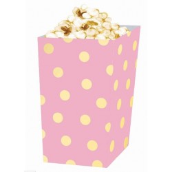 Pudełka na popcorn różowe złote groszki 
