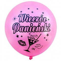 Balon gumowy 30cm Wieczór Panieński, różowy czarny nadruk