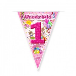Girlanda flagi na 1 Urodzinki, różowy