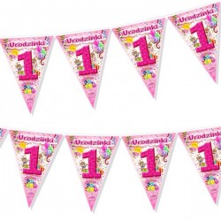 Girlanda flagi na 1 Urodzinki, różowy
