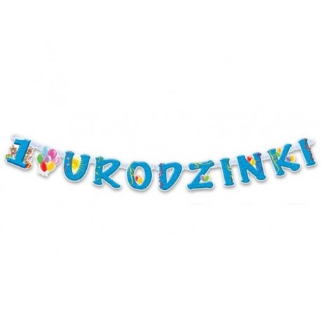 Baner napis 1 urodzinki niebieski 175 cm