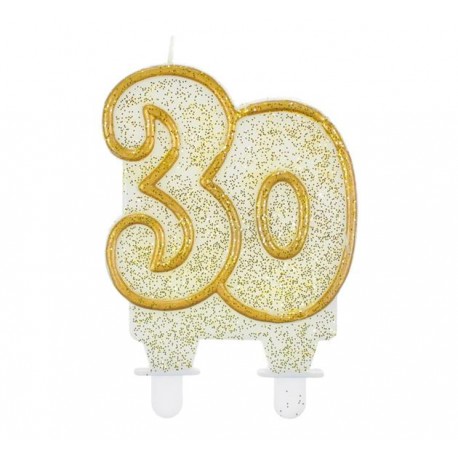 Świeczka cyferka "30", złoty kontur Świeczka cyferka "30", złoty kontur