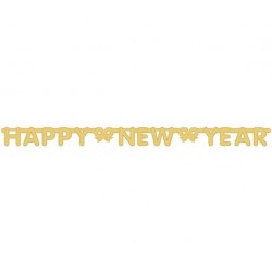 Baner brokatowy złoty napis "Happy New Year!"