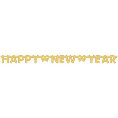 Baner brokatowy złoty napis "Happy New Year!"