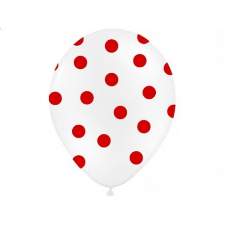 Balon 14" Pastel White" w czerwone kropki, 1 szt.