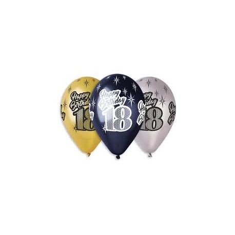 Balony 18, złoto-czarno-srebrne, 6szt, 12''