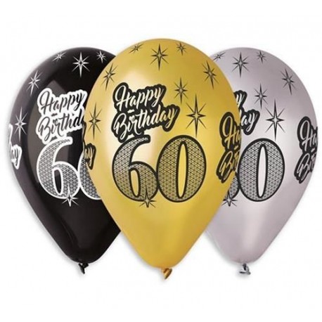 Balony 60, złoto-czarno-srebrne, 6szt, 12''