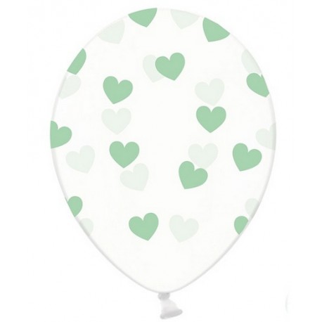 Balon gumowy 14", Crystal Clear i Serduszka fuksja, 1szt Balon gumowy 14", Crystal Clear i Serduszka fuksja, 1szt