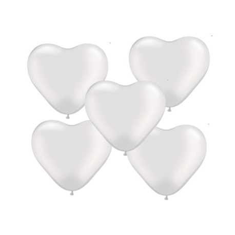 Balon gumowy 10" serca, biały, 5szt