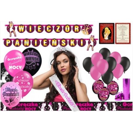 WIECZÓR PANIEŃSKI balony dekoracje welon zestaw WIECZÓR PANIEŃSKI balony dekoracje welon zestaw