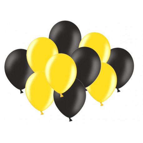 Balony gumowe 10" (23cm), czarne i złote, 10szt