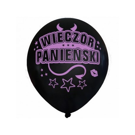 Balon Wieczór Panieński / perłowy, rogi, czarny, różowy nadruk Balon Wieczór Panieński / perłowy, rogi, czarny, różowy nadruk