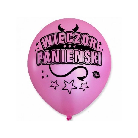 Balon Wieczór Panieński / perłowy, rogi, różowy, czarny nadruk Balon Wieczór Panieński / perłowy, rogi, różowy, czarny nadruk