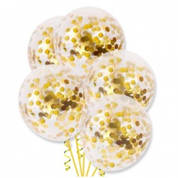 Balon przezroczysty ze złotym konfetti 30 cm - 1 szt