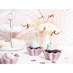 Dekoracje do muffinek Love, złoty, 13cm, 1op.