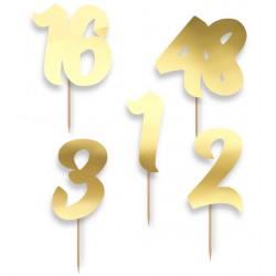 Pikery personalizowane - cyfry złote 5szt