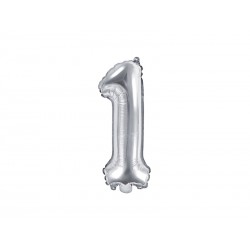 Balon foliowy cyfra 1, srebrny, 40cm