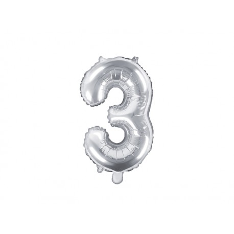 Balon foliowy cyfra 3, srebrny, 40cm