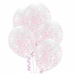 Balon przezroczysty z różowym konfetti 30 cm - 1 szt