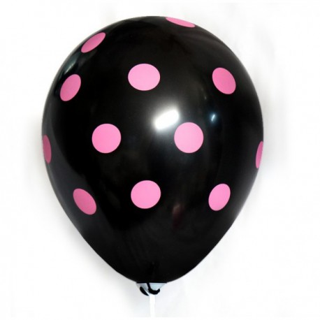 Balon czarny w różowe kropki, 1szt
