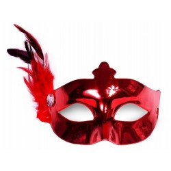 Maska Party z piórkiem, czerwona