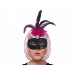 Maska czarna z czarno-różowym piórem