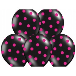 Balony czarne w różowe kropki , 1szt.