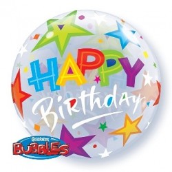 Balon foliowy 22" Happy Birthday, z gwiazdami