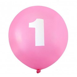Balon gumowy 12" z "1" różowy, 1szt.